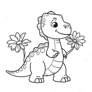 Dásamlegur Dinosaur Með Valentínus Blómum Litabók Litasíður