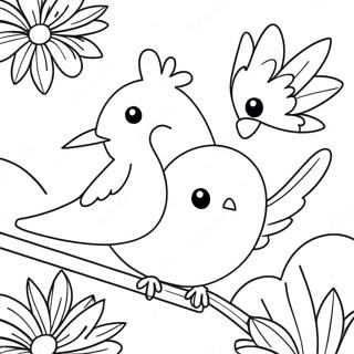 Litir Fuglar Og Lifleg Blom I Litabok 136541-68147