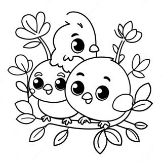 Saetir Ungar Fuglar Og Blomstrandi Blom I Litabok 136542-68149