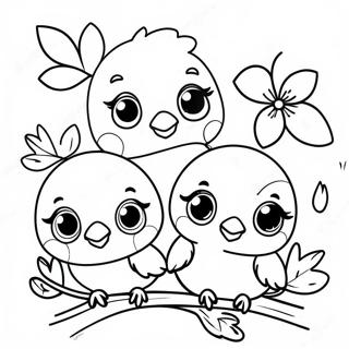 Saetir Ungar Fuglar Og Blomstrandi Blom I Litabok 136542-68150