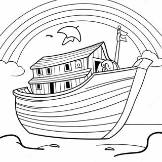 Noah's Ark Með Regnboga Litunarsíða Litasíður