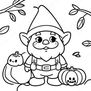Sætur Haust Gnome Með Grasker Litabók Litasíður