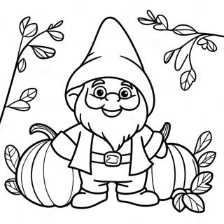 Sætur Haust Gnome Með Grasker Litabók Litasíður