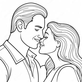 Romantísk Valentínusardagur Pör Litabók Litasíður