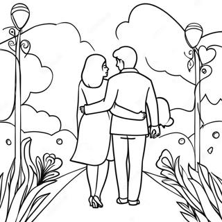 Romantísk Valentínusardagur Pör Litabók Litasíður